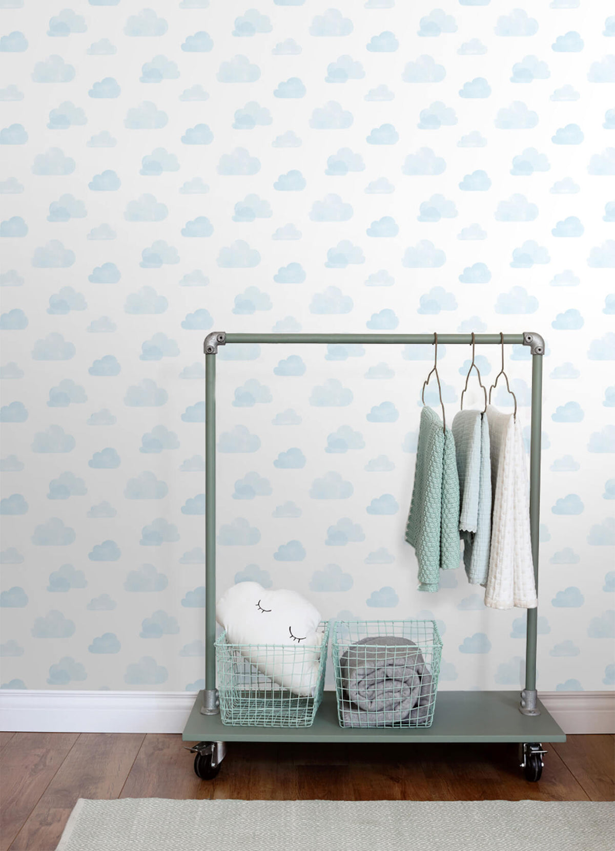 Chesapeake Fable Irie Clouds Wallpaper, kids in pink, grey, blue