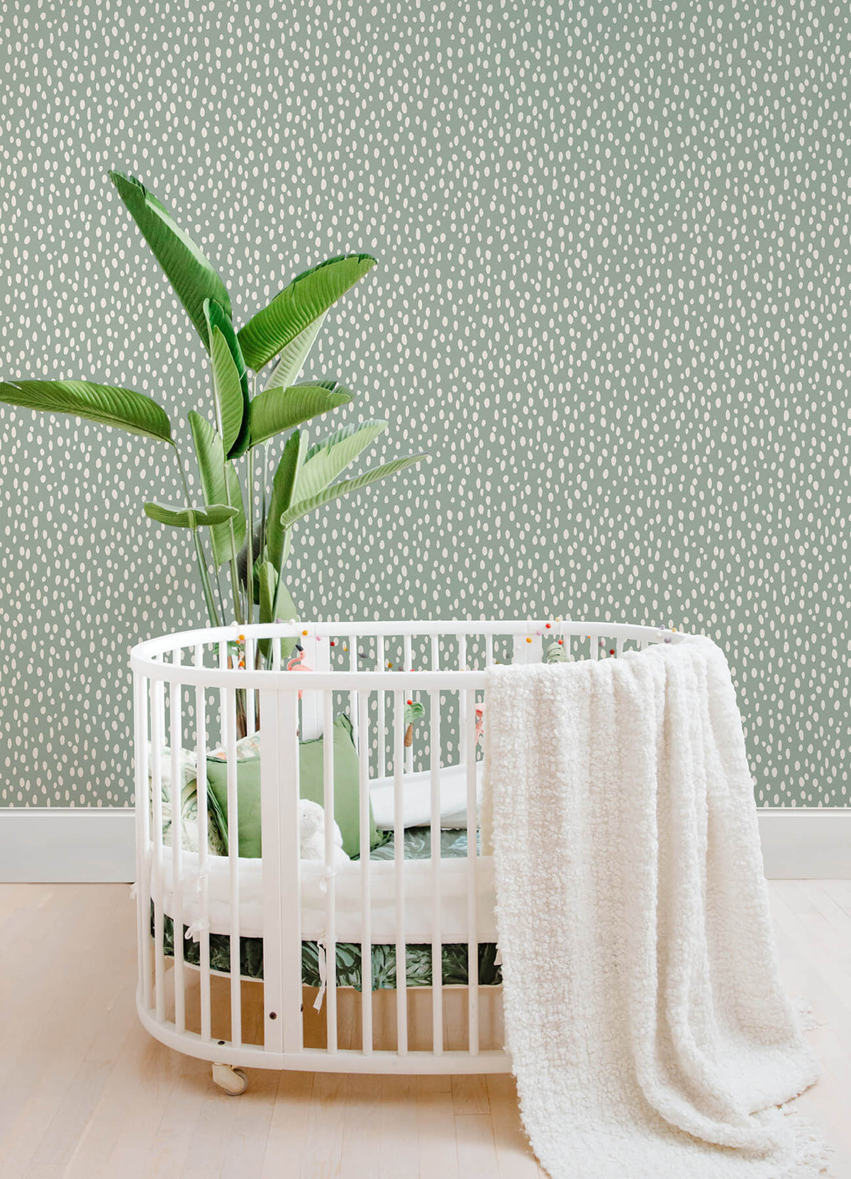 Chesapeake Fable Willa Dots Wallpaper, small scale / kids in green