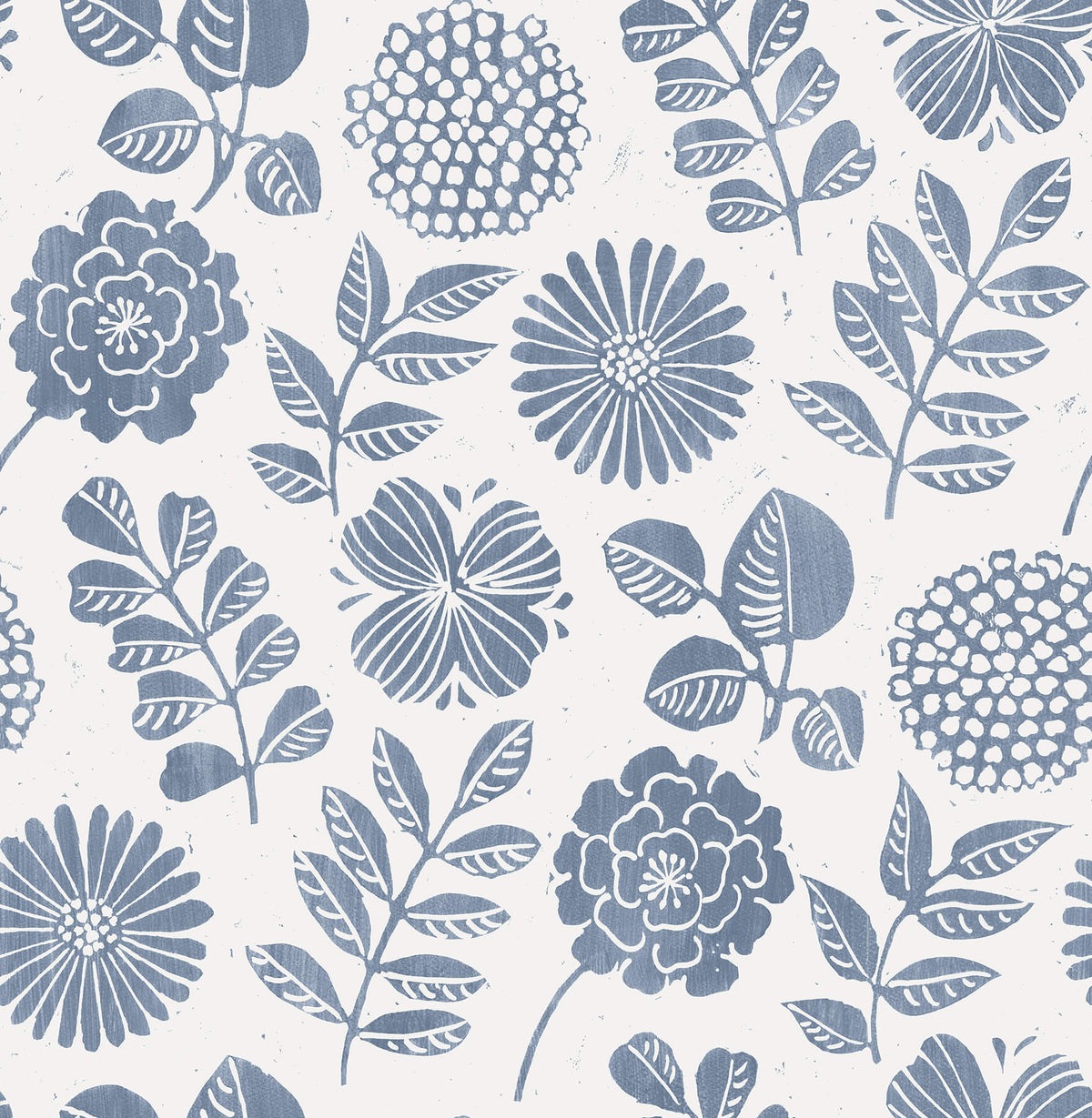A-Street Prints Hannah Inge Floral Print Wallpaper - Denim, botanical in grey, blue, yellow