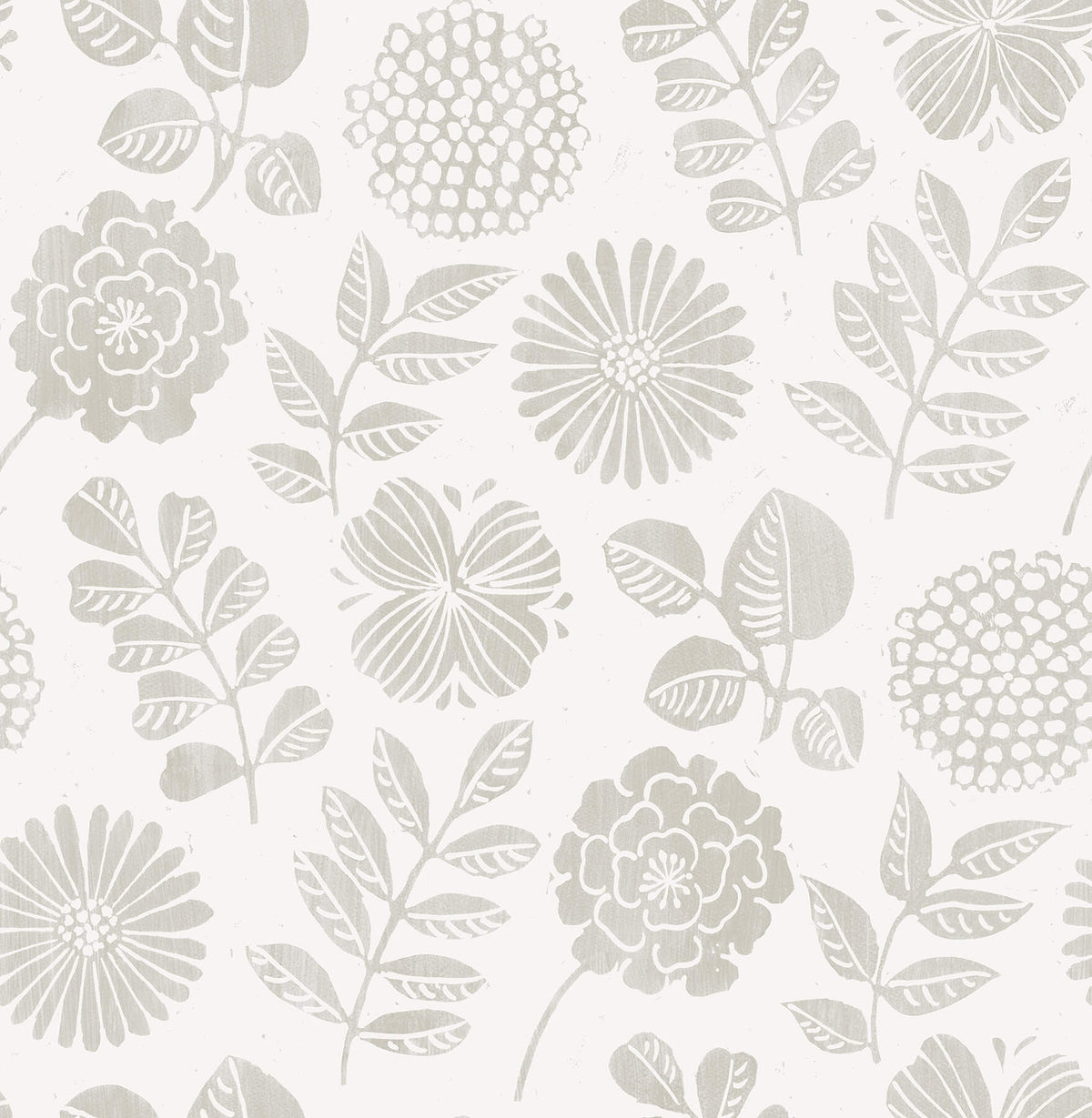 A-Street Prints Hannah Inge Floral Print Wallpaper - Light Grey, botanical
