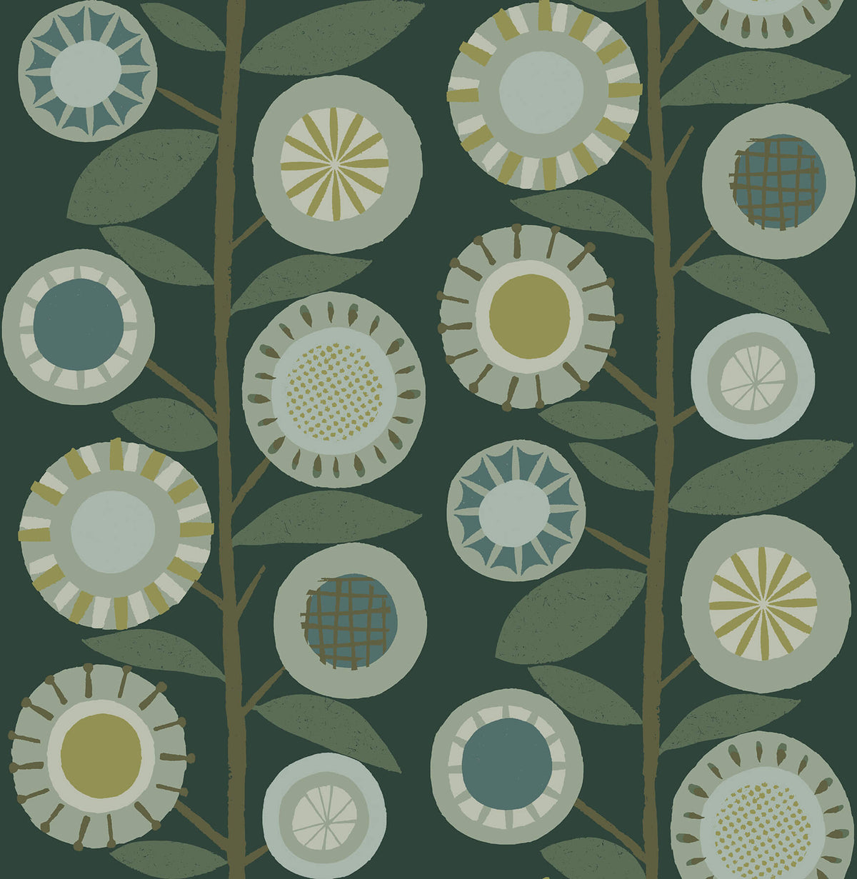 A-Street Prints Hannah Sisu Floral Geometric Wallpaper - Evergreen, kids in blue