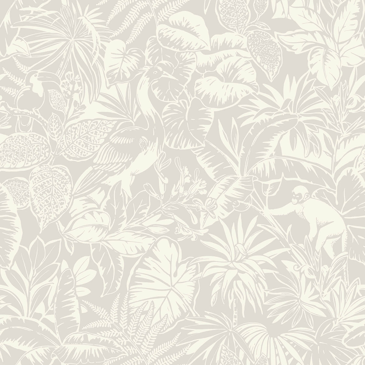 Chesapeake Blue Heron Corcovado Jungle Jamboree Wallpaper - Grey, botanical