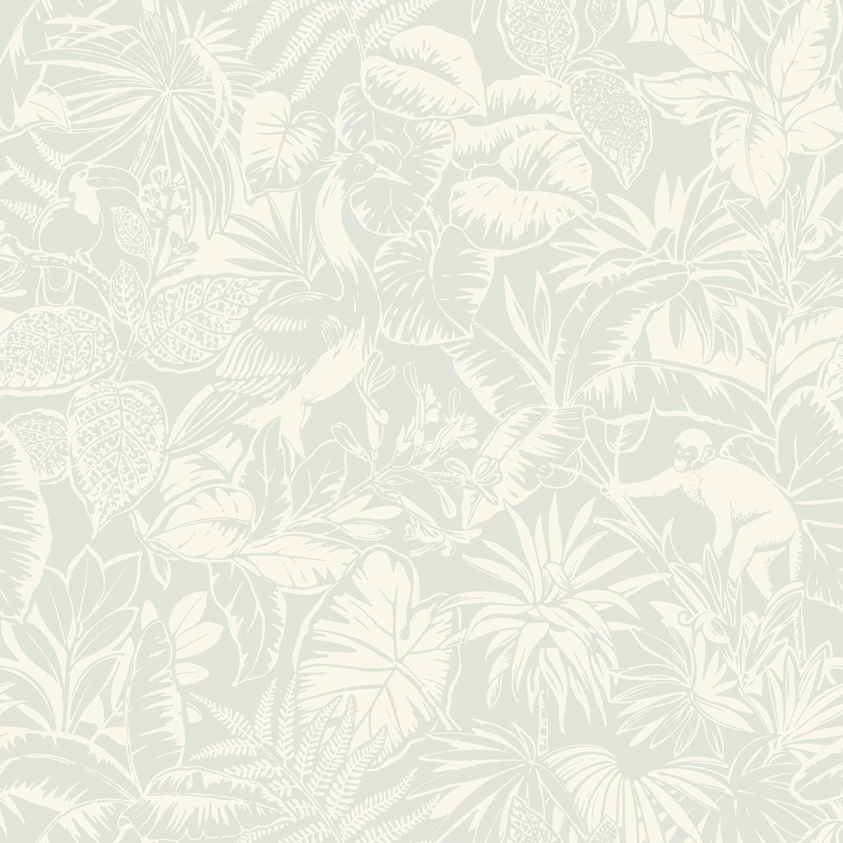 Chesapeake Blue Heron Corcovado Jungle Jamboree Wallpaper - Aqua, botanical
