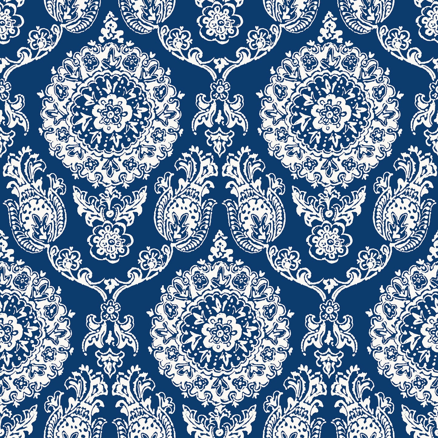 Blue Heron Helm Damask Floral Medallion Wallpaper