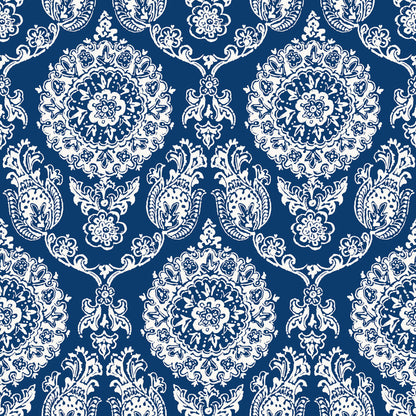 Blue Heron Helm Damask Floral Medallion Wallpaper
