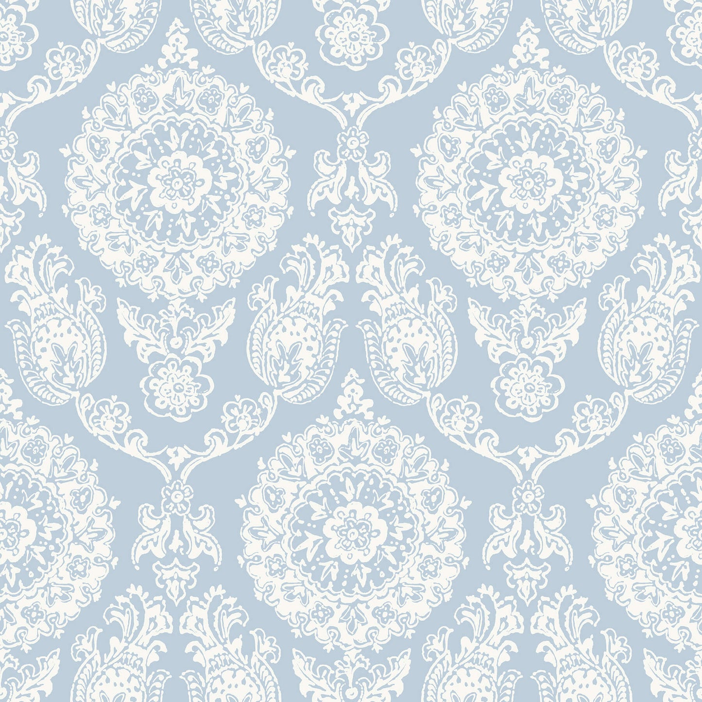 Blue Heron Helm Damask Floral Medallion Wallpaper