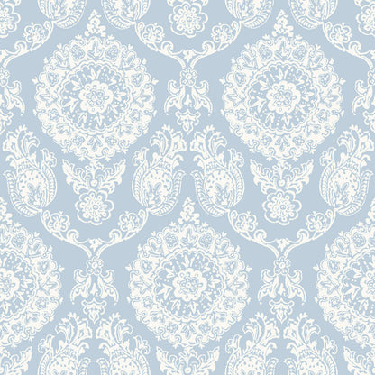 Blue Heron Helm Damask Floral Medallion Wallpaper