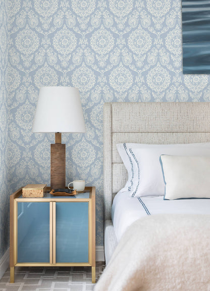 Blue Heron Helm Damask Floral Medallion Wallpaper