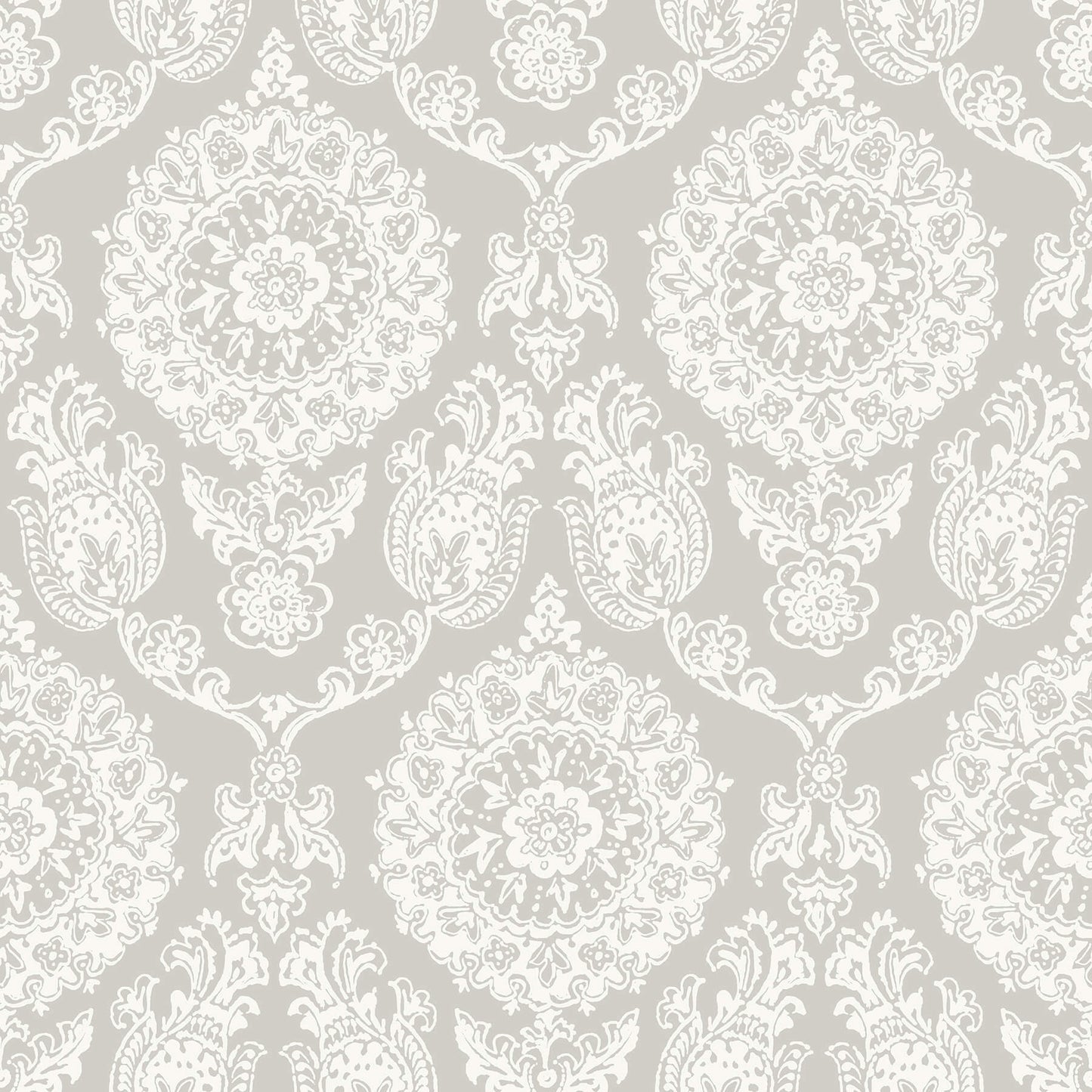 Blue Heron Helm Damask Floral Medallion Wallpaper