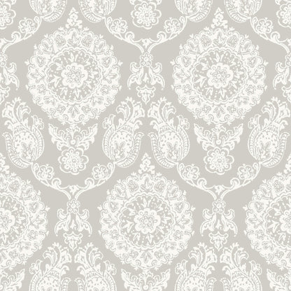 Blue Heron Helm Damask Floral Medallion Wallpaper