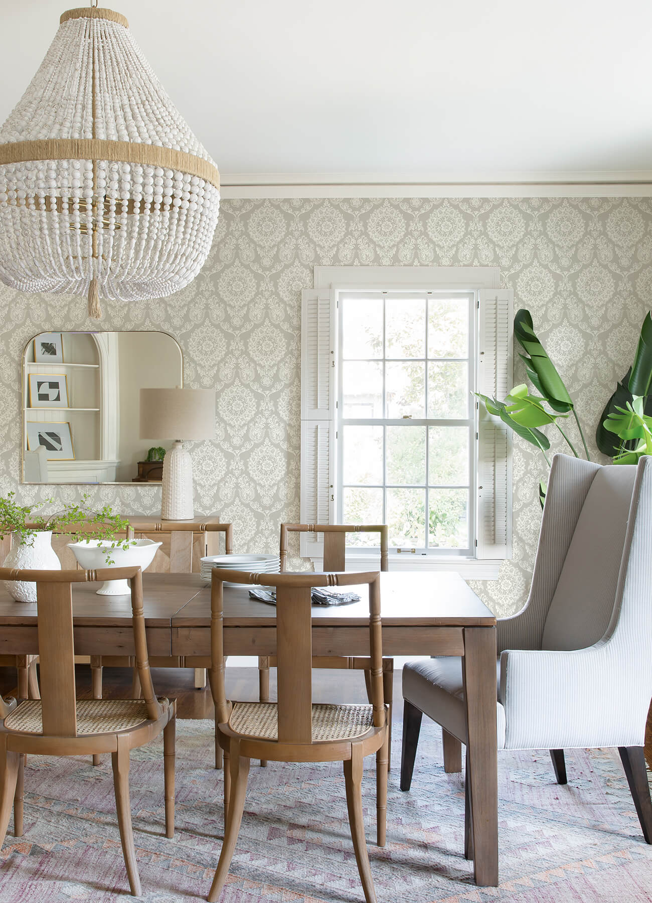 Blue Heron Helm Damask Floral Medallion Wallpaper
