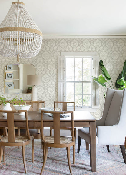 Blue Heron Helm Damask Floral Medallion Wallpaper