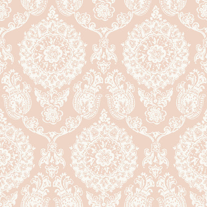 Blue Heron Helm Damask Floral Medallion Wallpaper