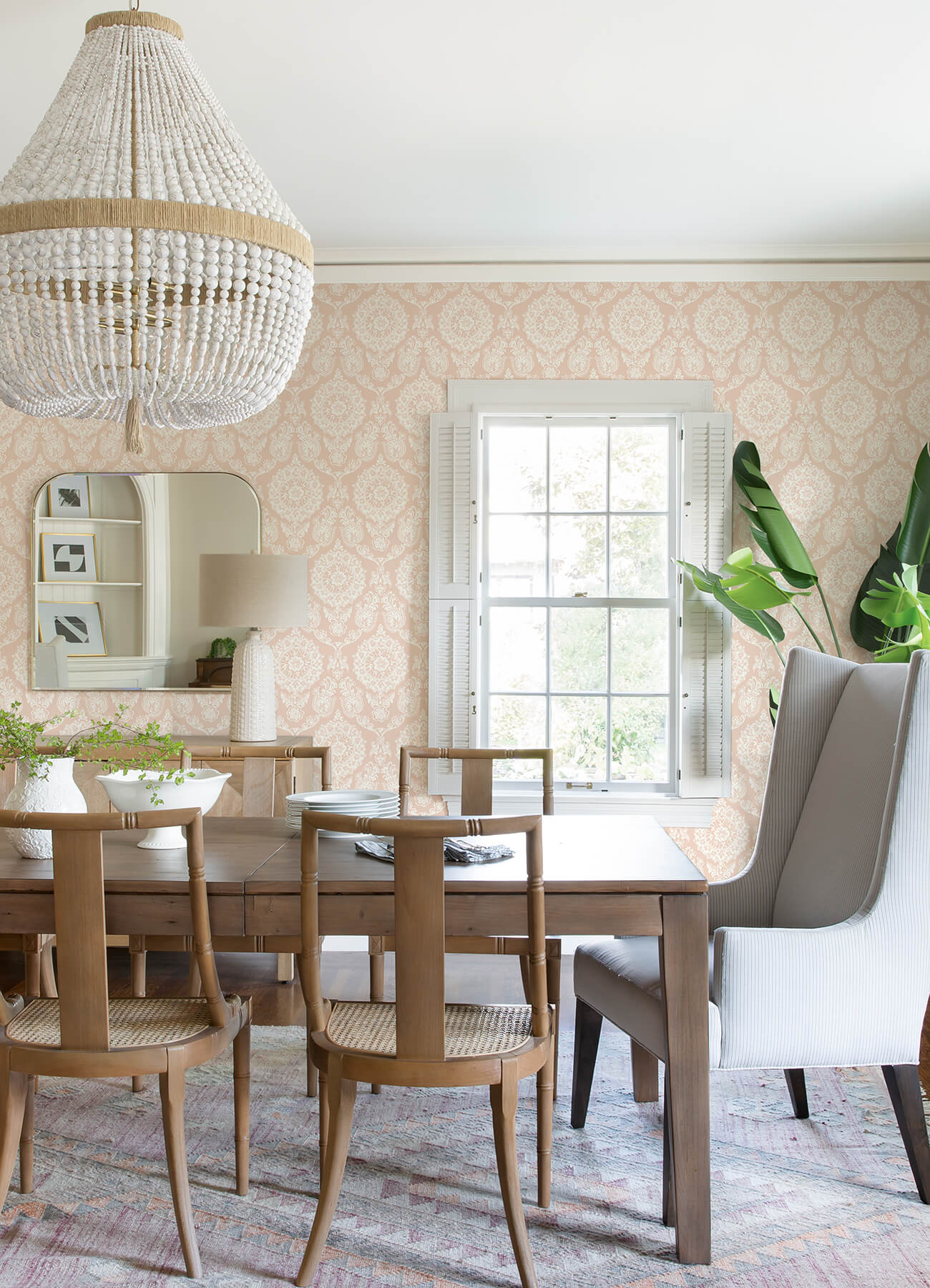 Blue Heron Helm Damask Floral Medallion Wallpaper
