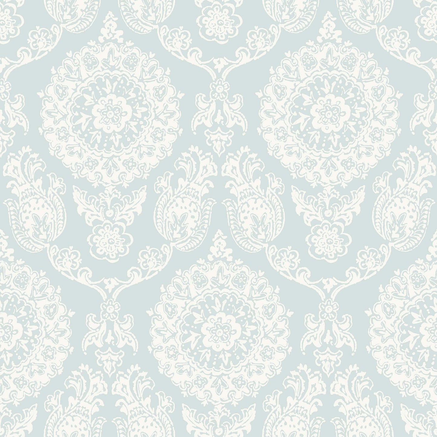 Blue Heron Helm Damask Floral Medallion Wallpaper
