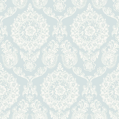 Blue Heron Helm Damask Floral Medallion Wallpaper