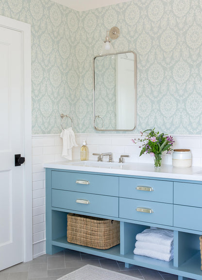 Blue Heron Helm Damask Floral Medallion Wallpaper