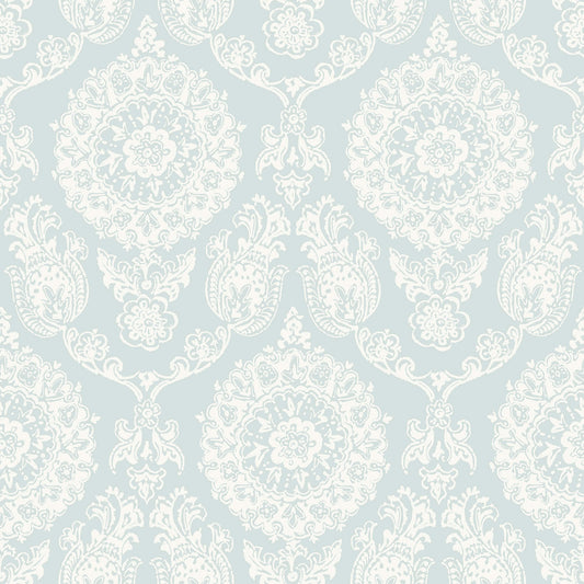 Blue Heron Helm Damask Floral Medallion Wallpaper