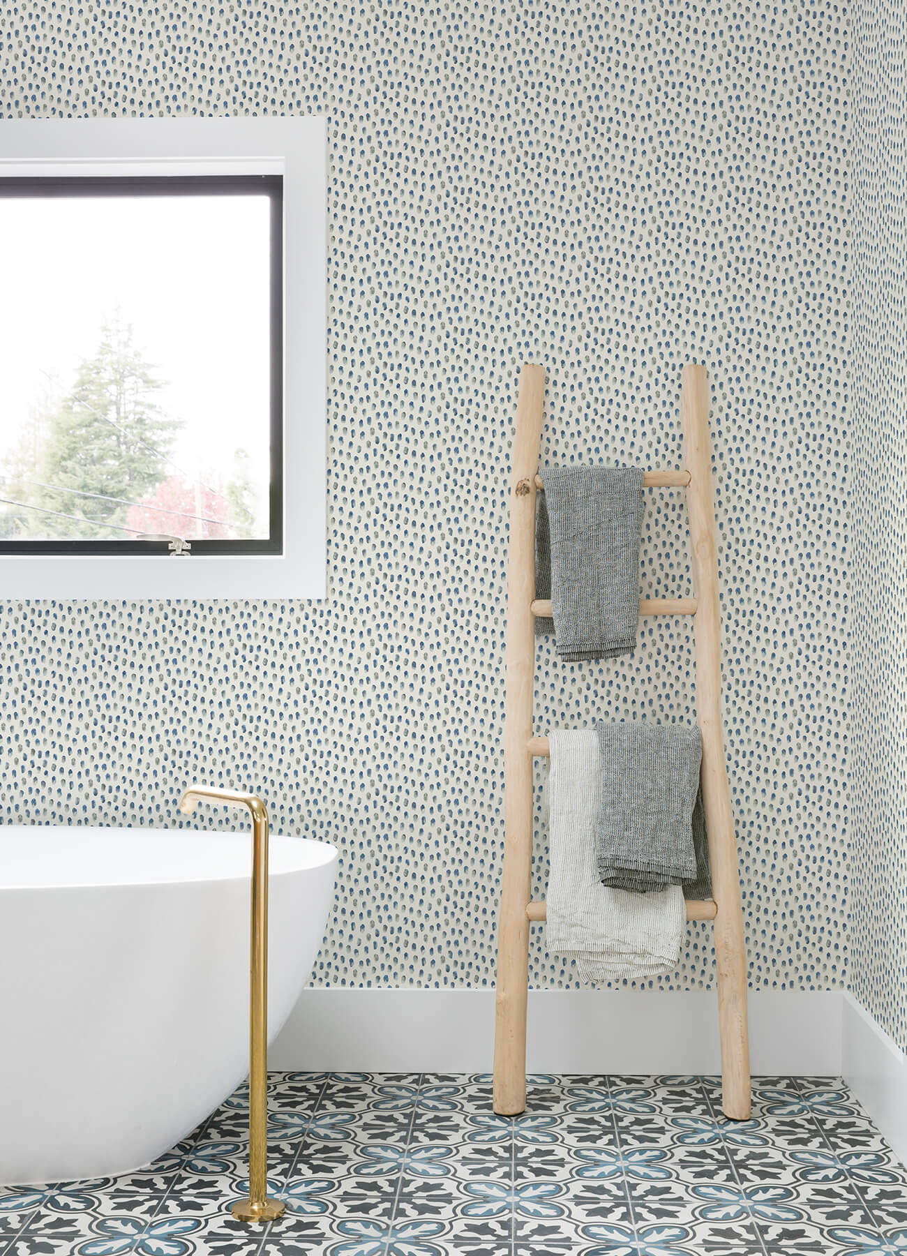 Blue Heron Sand Drips Painted Dots Wallpaper
