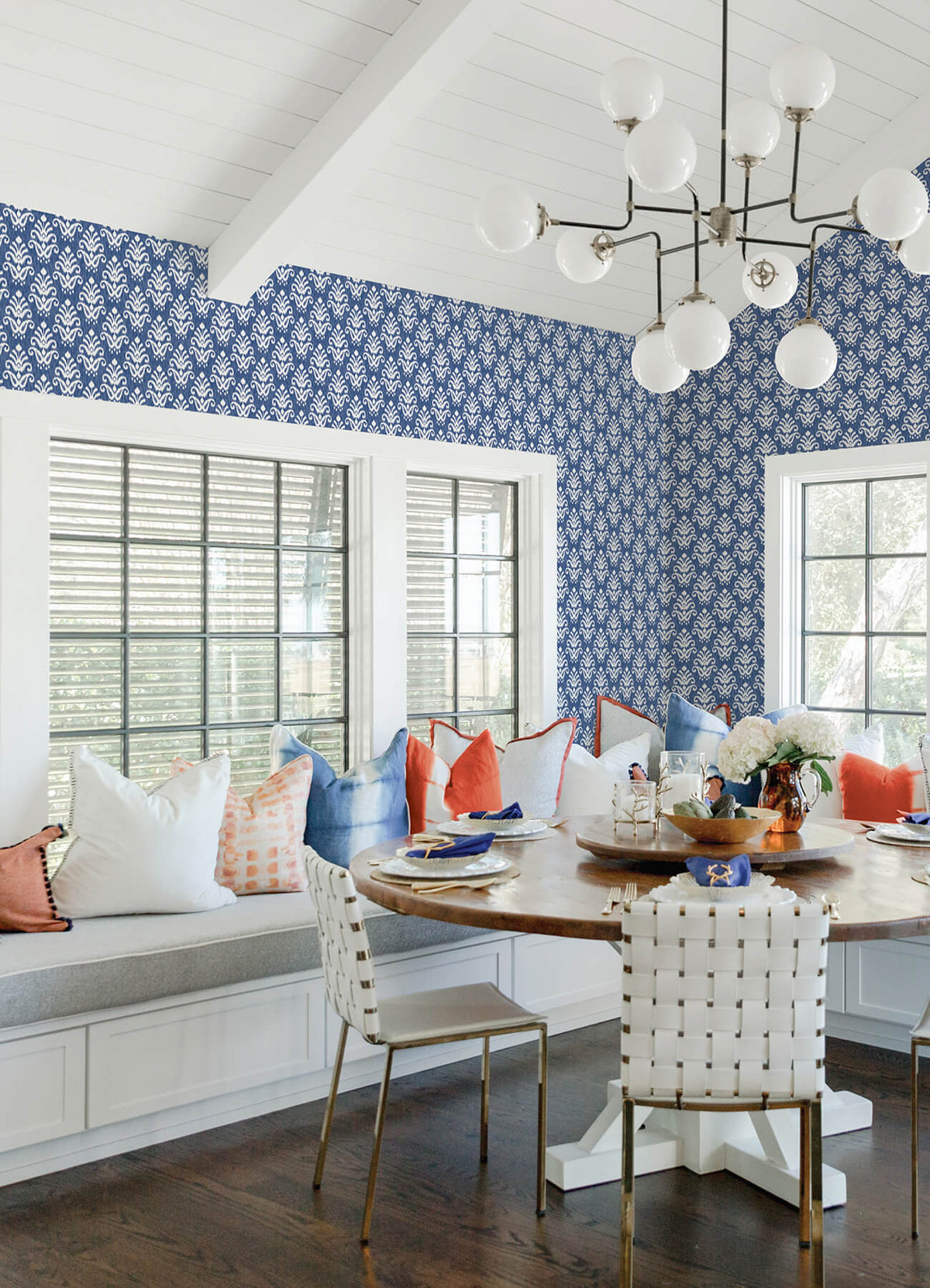 A-Street Prints Happy Keaton Medallion Wallpaper, damask in yellow, blue, orange