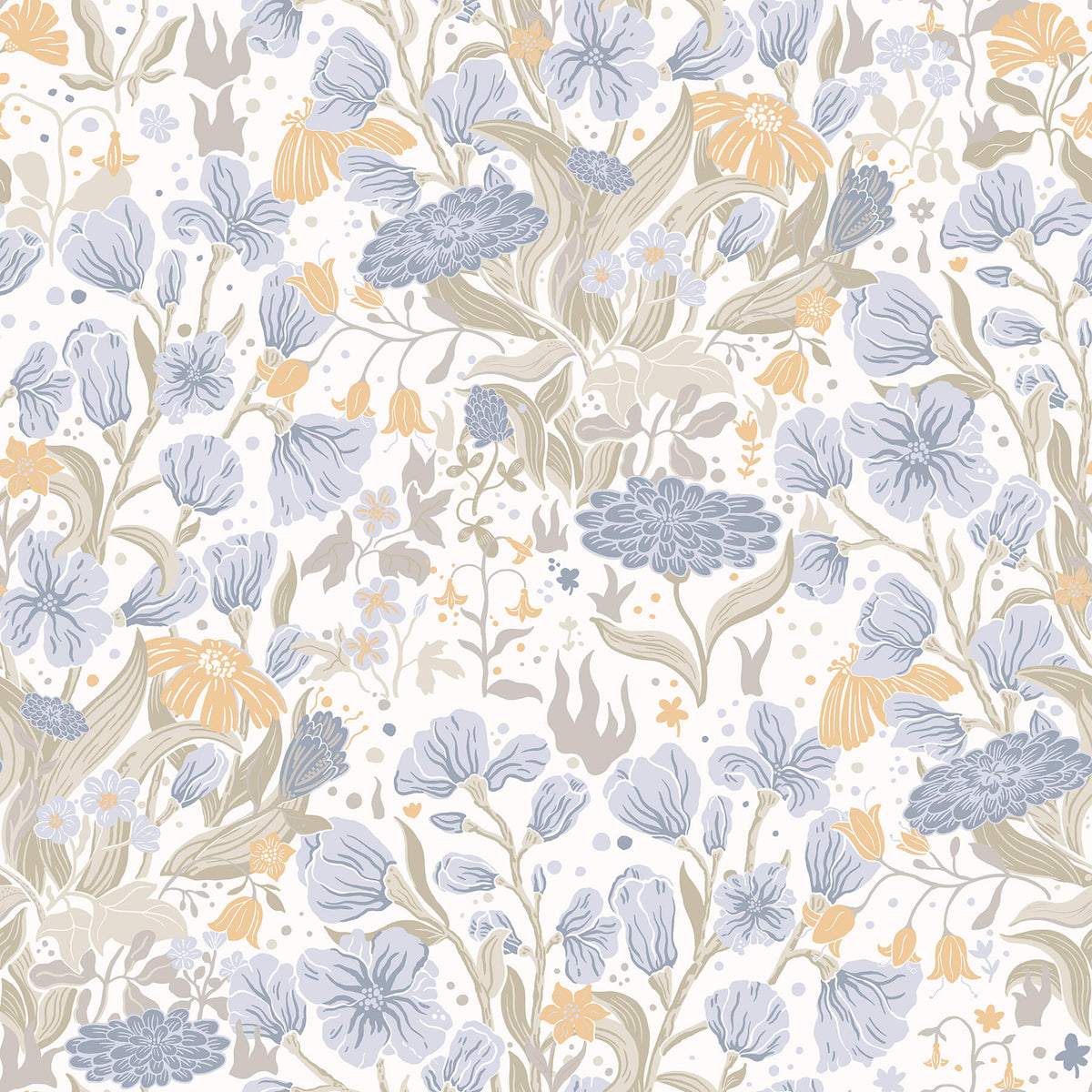 A-Street Prints Botanica Hava Meadow Flowers Wallpaper - Light Blue, botanical in orange, yellow, neutral
