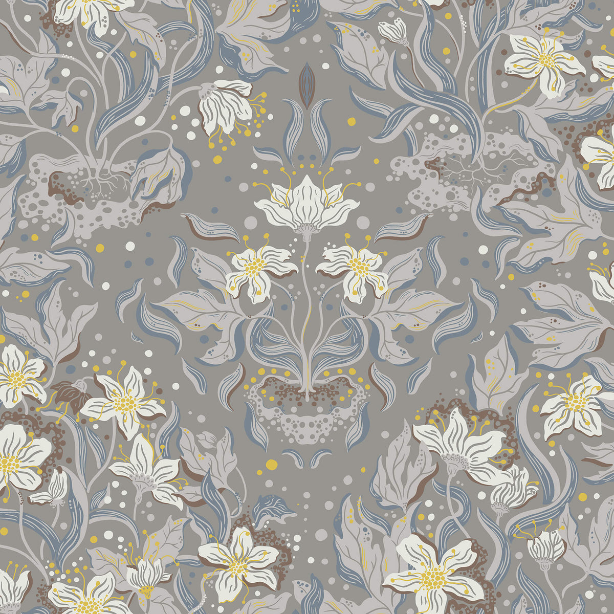 A-Street Prints Botanica Lisa Floral Damask Wallpaper - Stone, in neutral, grey, green