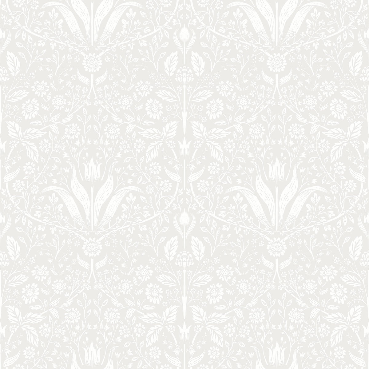 A-Street Prints Botanica Mara Tulip Ogee Wallpaper - Light Grey, botanical in yellow, green, brown