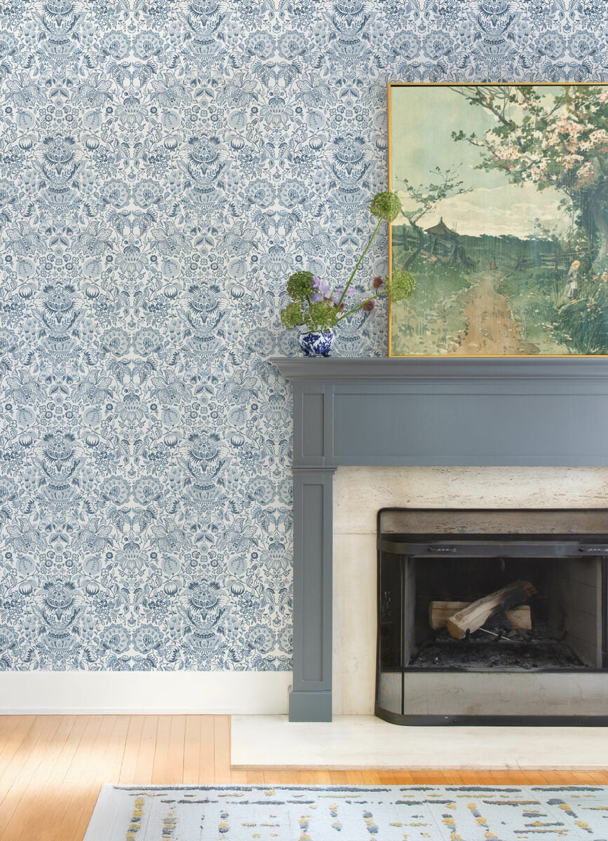 Haberdashery Blanche Floral Damask Wallpaper
