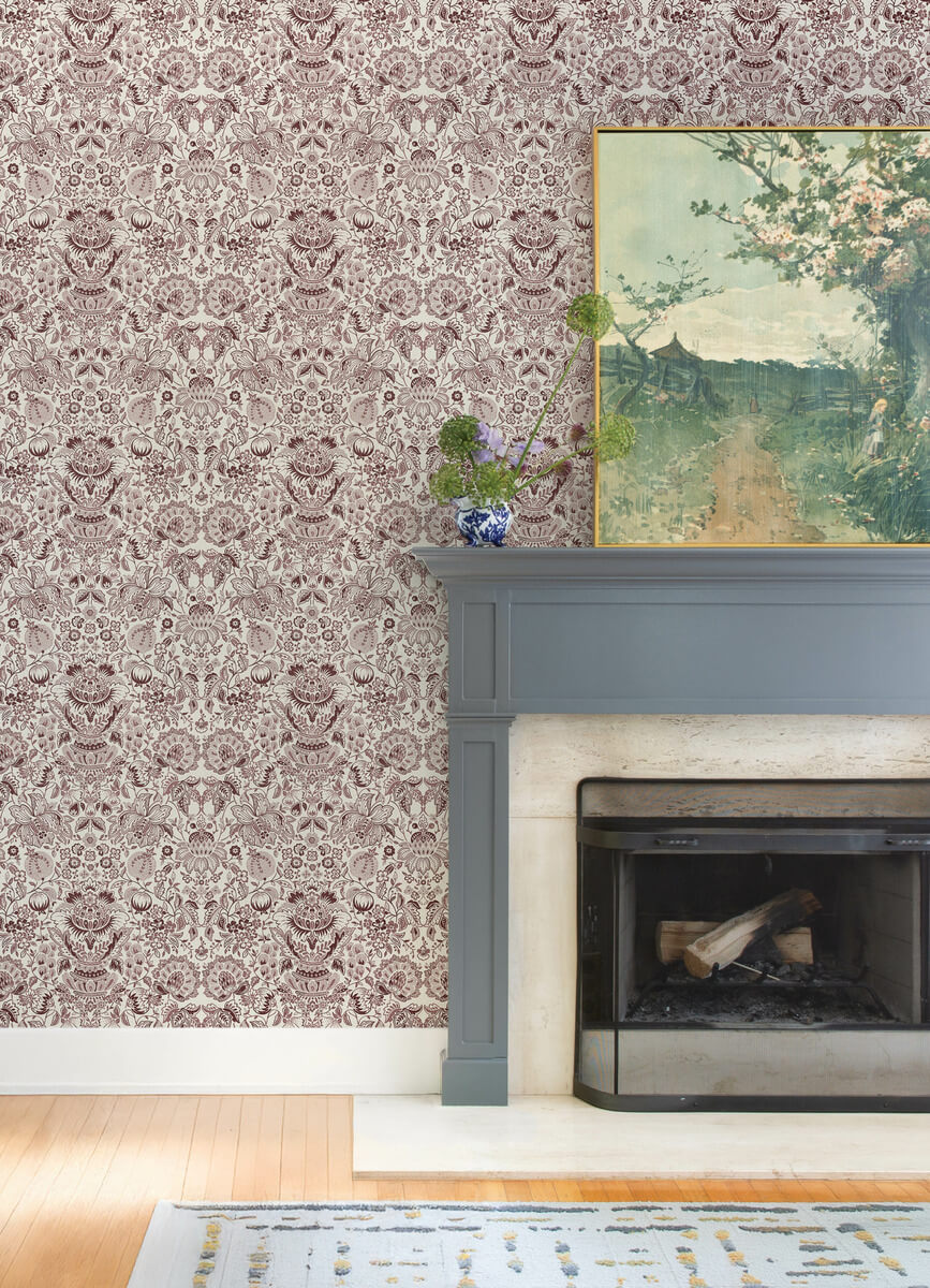 Haberdashery Blanche Floral Damask Wallpaper