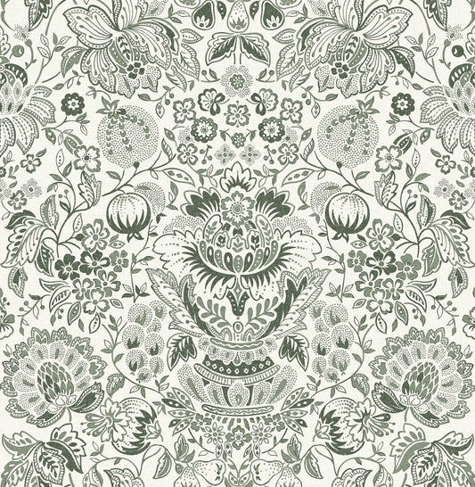 Haberdashery Blanche Floral Damask Wallpaper