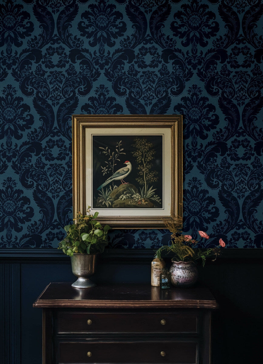 Haberdashery Shadow Flocked Damask Wallpaper