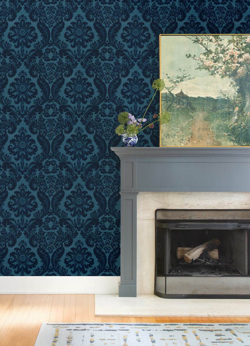 Haberdashery Shadow Flocked Damask Wallpaper