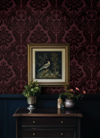 Haberdashery Flocked Damask Wallpaper
