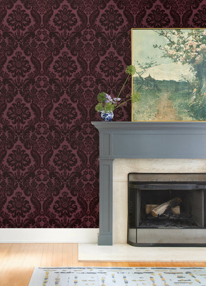 Haberdashery Flocked Damask Wallpaper