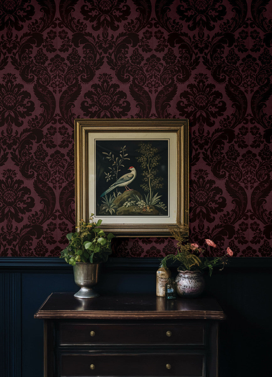 Haberdashery Flocked Damask Wallpaper