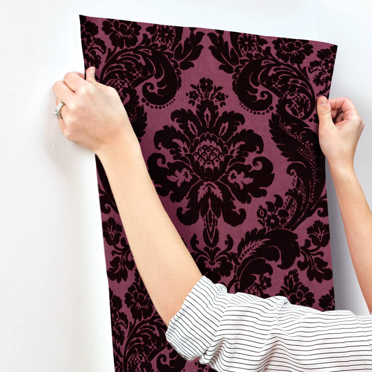 Haberdashery Flocked Damask Wallpaper
