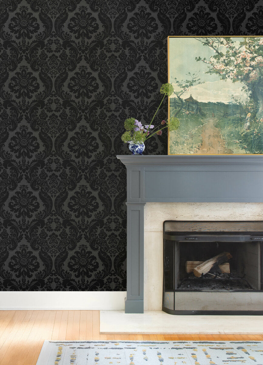 Haberdashery Shadow Flocked Damask Wallpaper