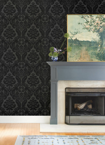Haberdashery Shadow Flocked Damask Wallpaper
