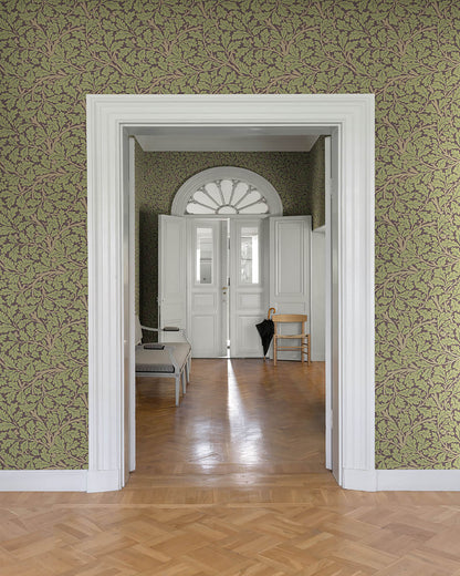 A-Street Prints Hidden Treasures Oak Tree Wallpaper, botanical in black, yellow, purple