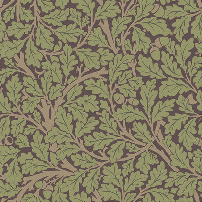 A-Street Prints Hidden Treasures Oak Tree Wallpaper - Plum, botanical in black, yellow, purple