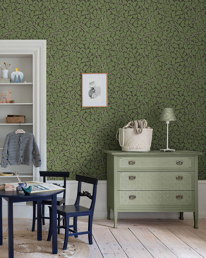 A-Street Prints Hidden Treasures Oak Tree Wallpaper, botanical in black, yellow, purple