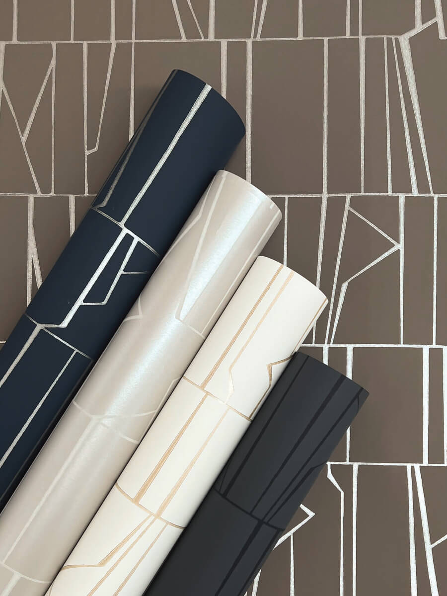 Scott Living Huntington Wallpaper, abstract in gold, neutral, white