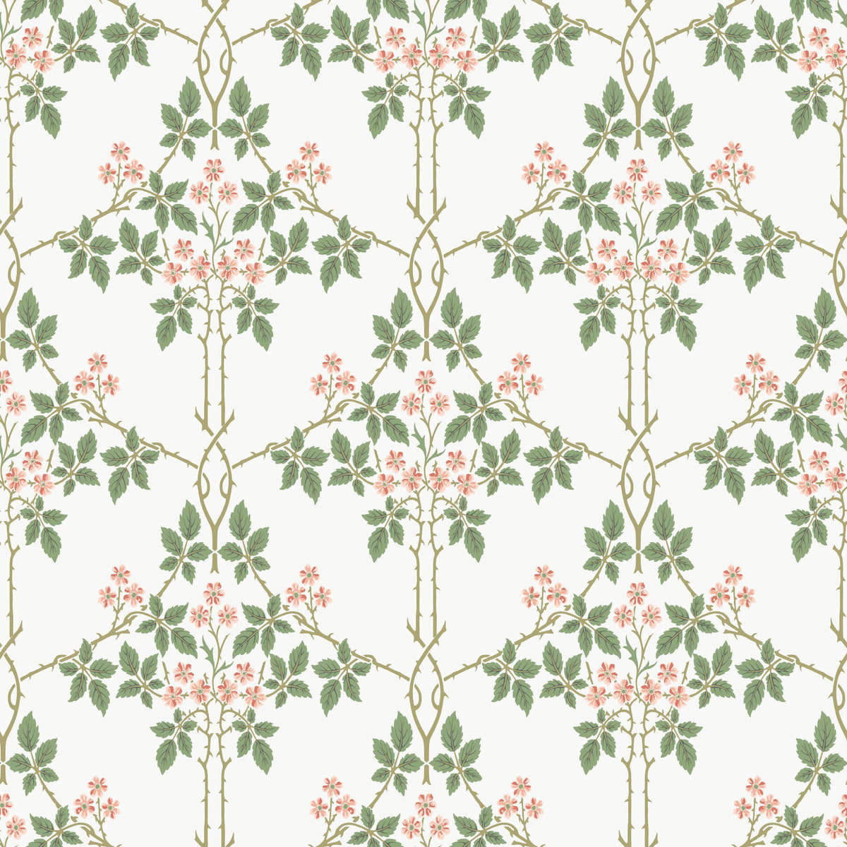 A-Street Prints Hidden Treasures Blackberry Wallpaper - Pink & Green, botanical / geometric
