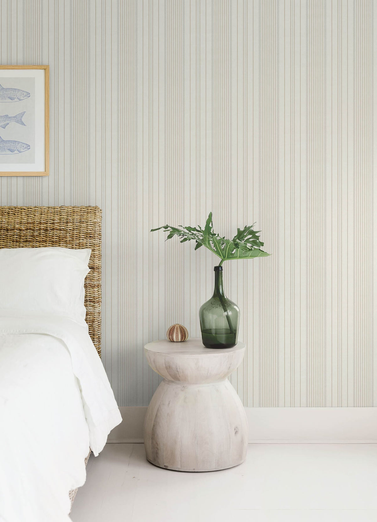 A-Street Prints Sea Salt Navarres Stripe Wallpaper, in neutral, green, blue
