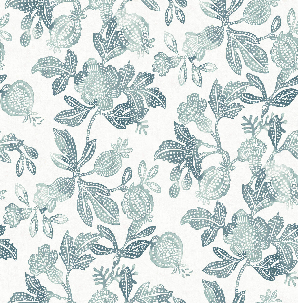 A-Street Prints Sea Salt Beach Rose Wallpaper - Teal, botanical in blue, gold, neutral