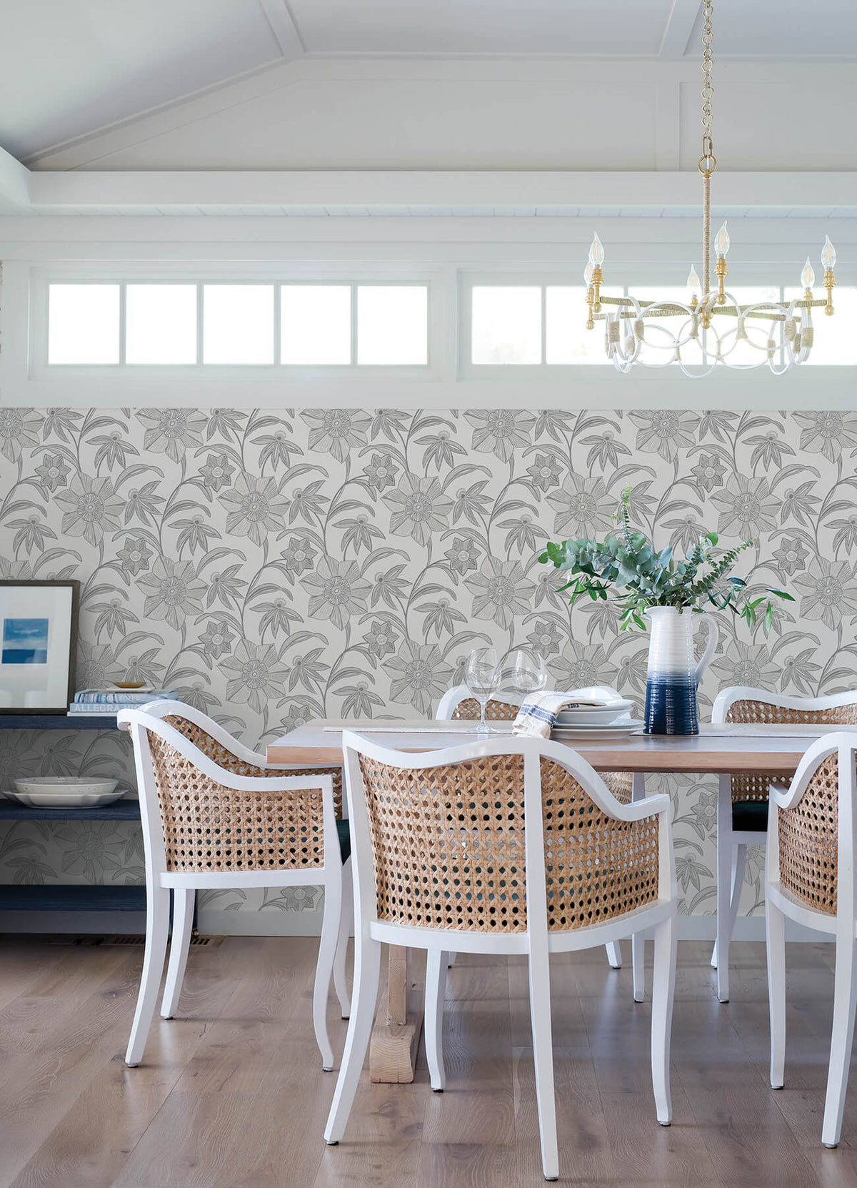 A-Street Prints Sea Salt Star Flower Wallpaper, botanical in brown, neutral, black