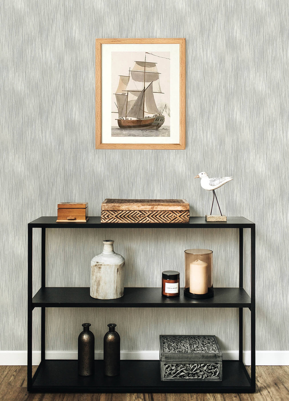A-Street Prints Sea Salt Largo Wallpaper, ikat in neutral, grey, blue