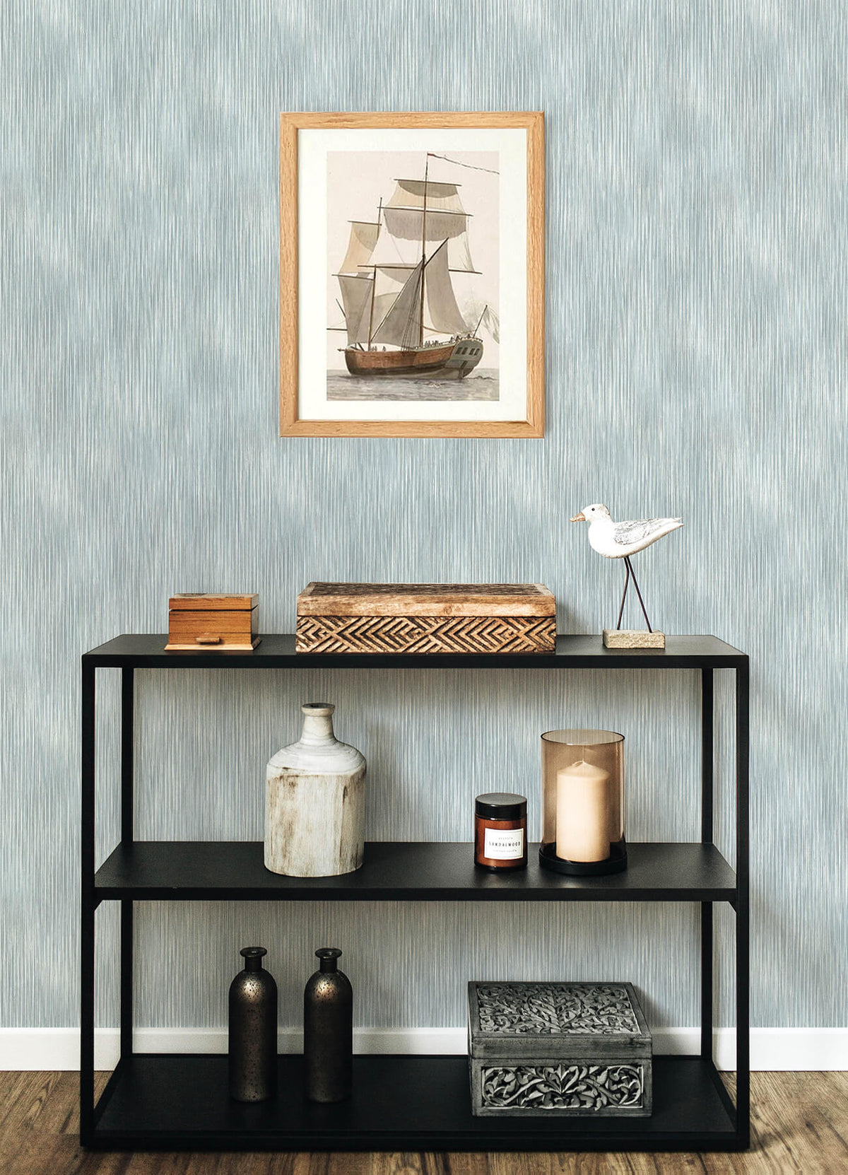A-Street Prints Sea Salt Largo Wallpaper, ikat in neutral, grey, blue