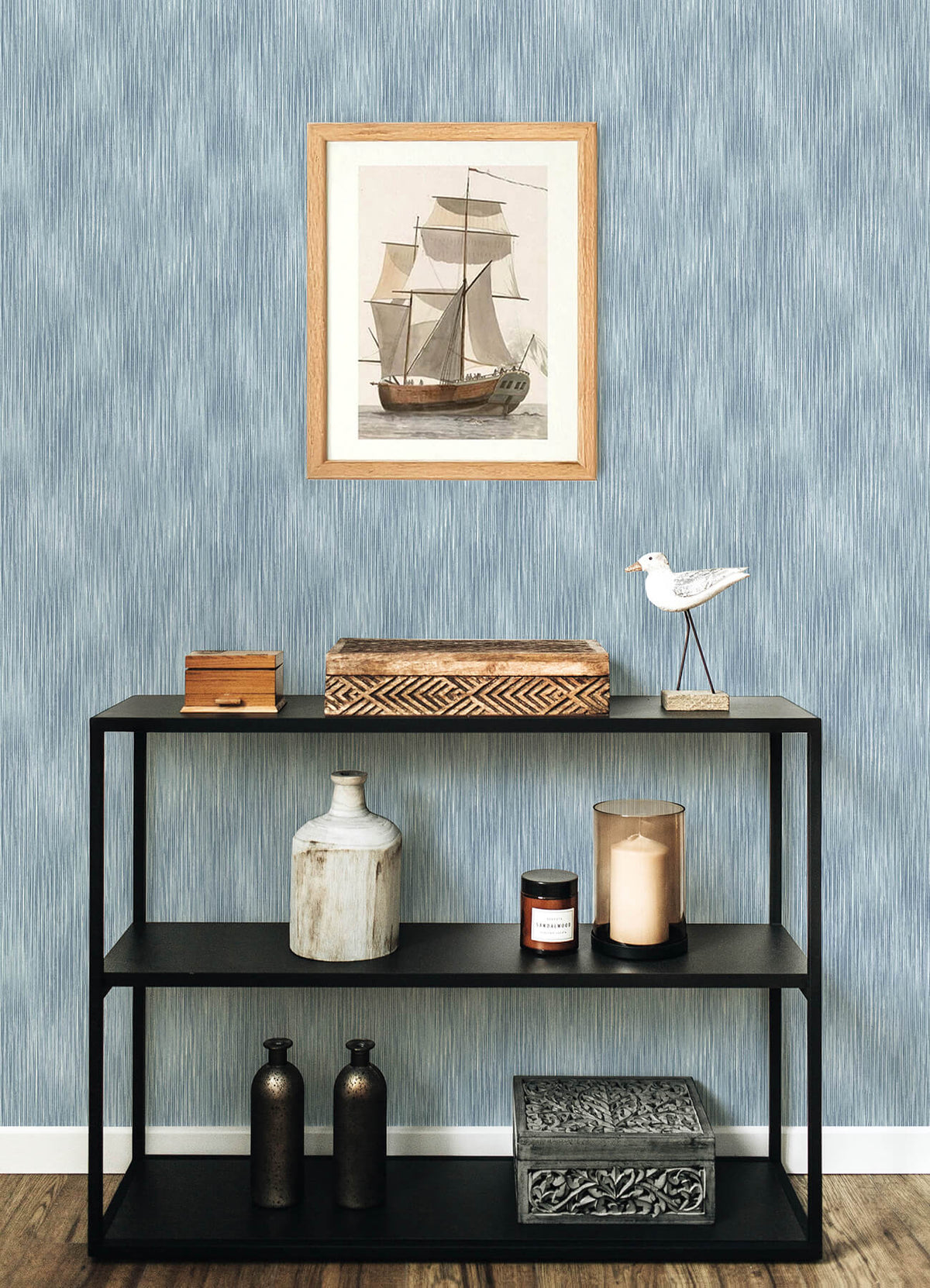 A-Street Prints Sea Salt Largo Wallpaper, ikat in neutral, grey, blue