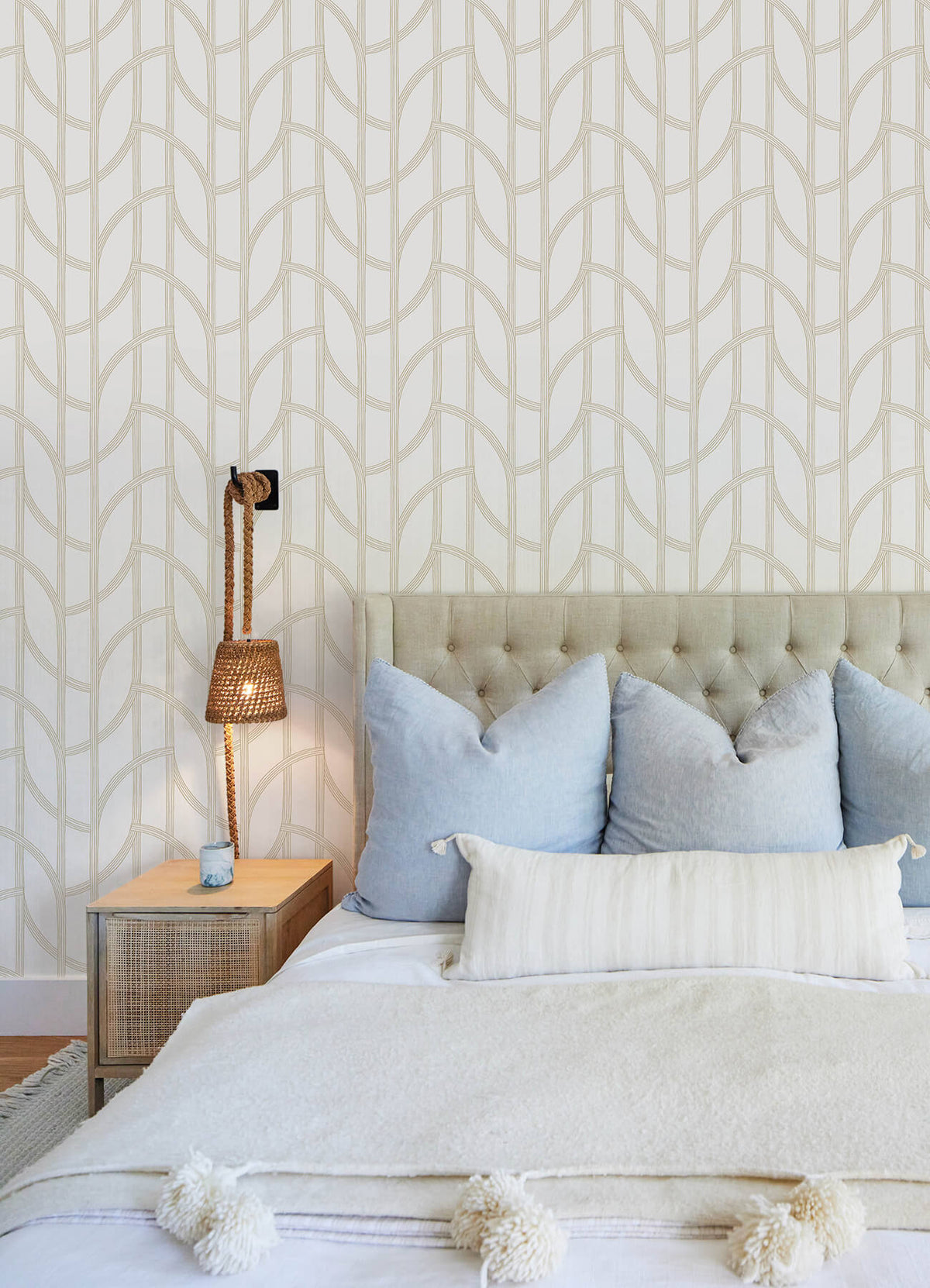 A-Street Prints Sea Salt Salvo Wallpaper, geometric in blue, gold, grey